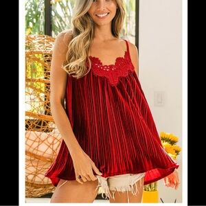 NWOT BiBi Red Lace Detail Top